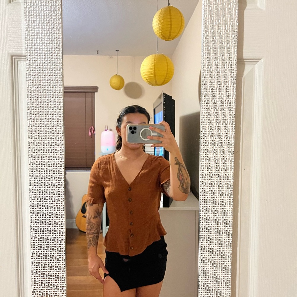 Brown Short Sleeve Button Down
